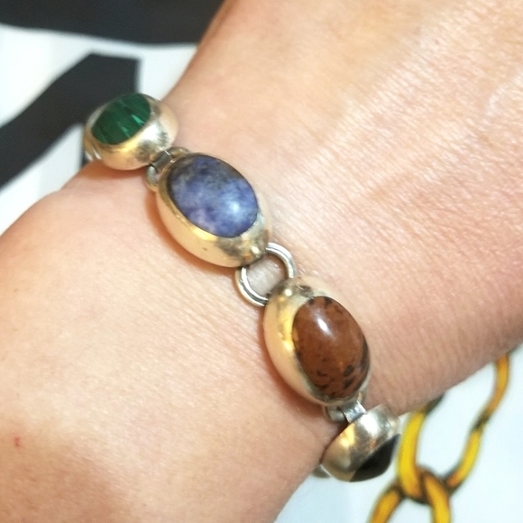 Taxco Jewelry - Vintage TAXCO Sterling REAL GEMS Bracelet